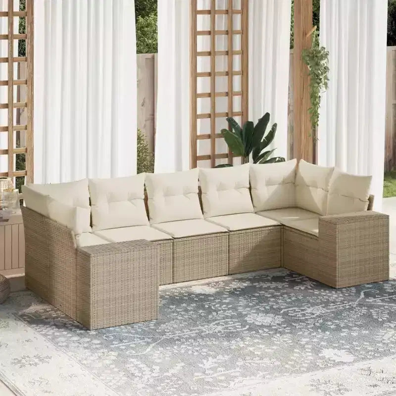 vidaXL Salon de jardin 7 pièces avec coussins, sectionnel d'extérieur en résine tressée, design modulaire, plusieurs coloris