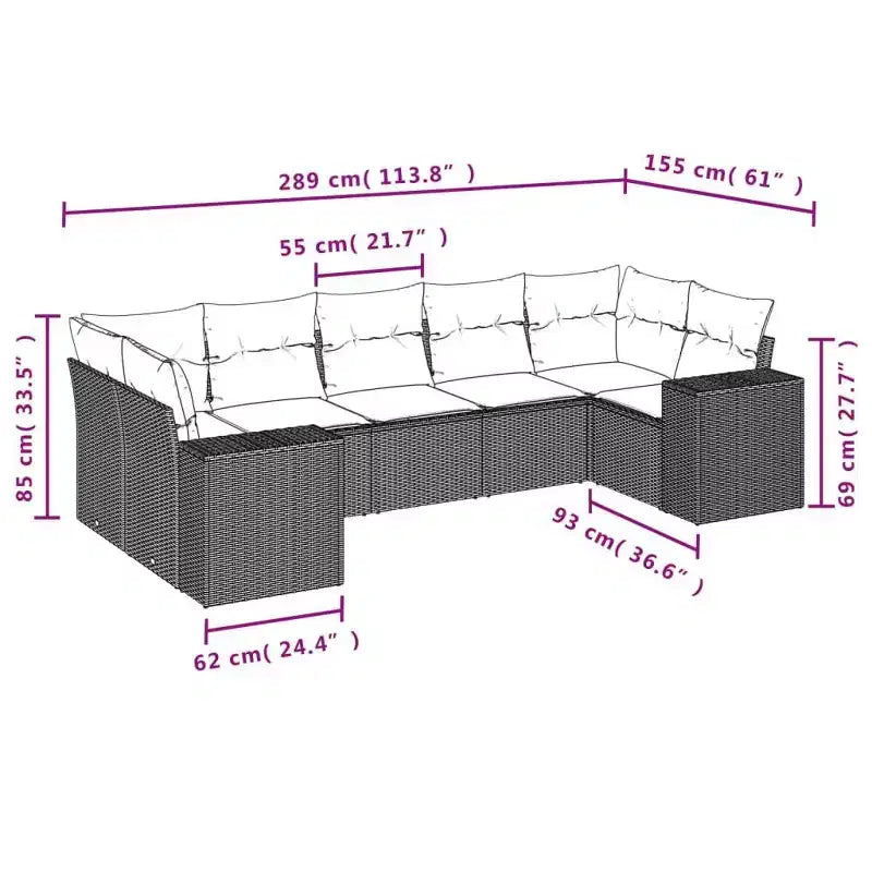 vidaXL Salon de jardin 7 pièces avec coussins, sectionnel d'extérieur en résine tressée, design modulaire, plusieurs coloris