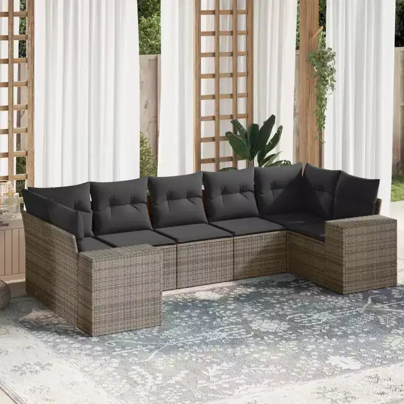 vidaXL Salon de jardin 7 pièces avec coussins, sectionnel d'extérieur en résine tressée, design modulaire, plusieurs coloris