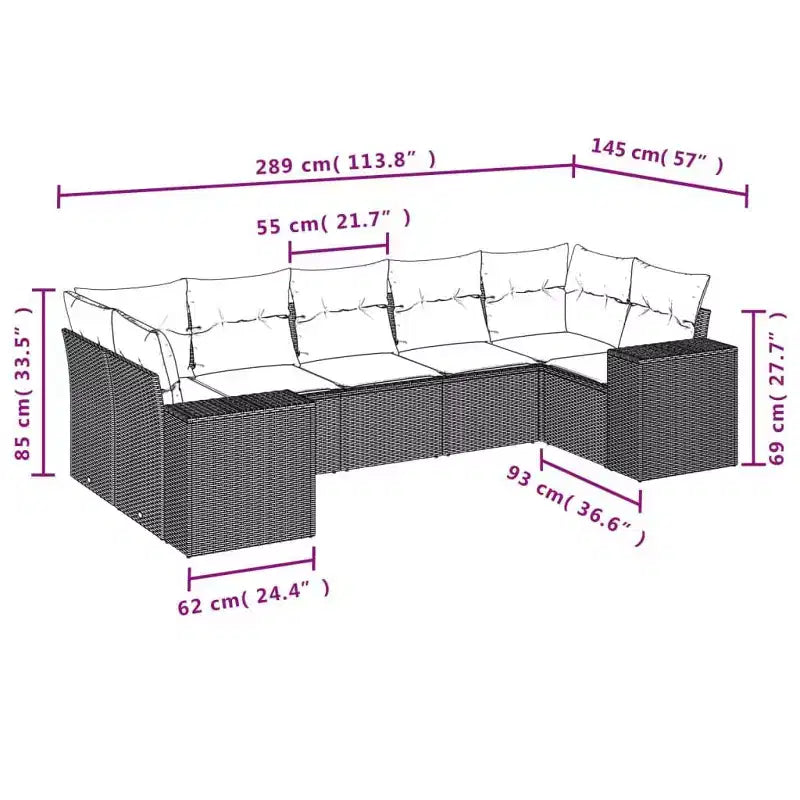 vidaXL Salon de jardin 7 pièces avec coussins, sectionnel d'extérieur en résine tressée, design modulaire, plusieurs coloris