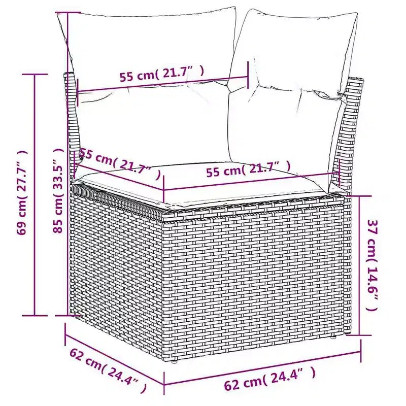 vidaXL Salon de jardin 7 pièces avec coussins, résine tressée gris