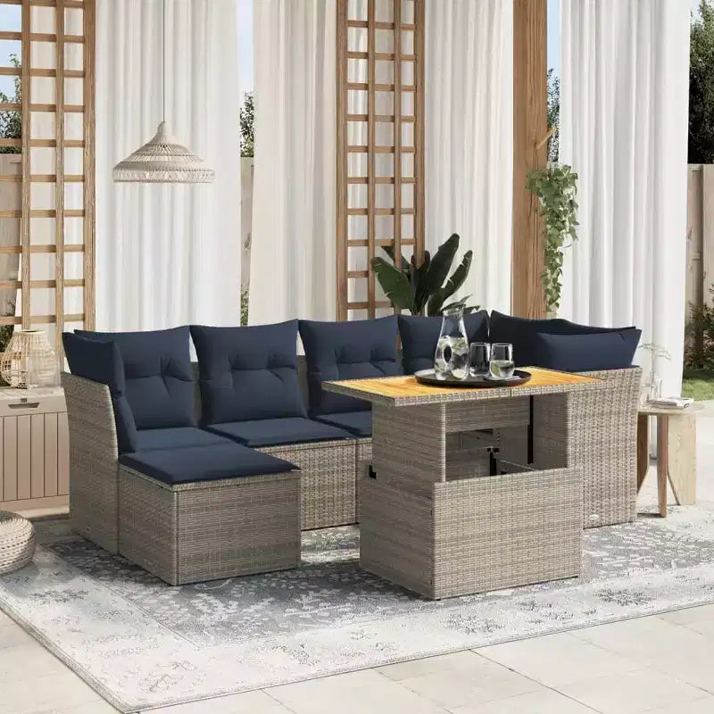 vidaXL Salon de jardin 7 pièces avec coussins, résine tressée gris