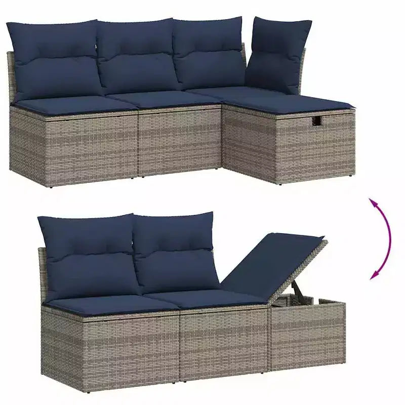 vidaXL Salon de jardin 7 pièces avec coussins, résine tressée gris
