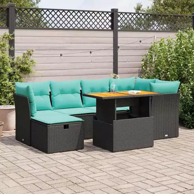 vidaXL Salon de jardin 7 pièces avec coussins, résine tressée gris