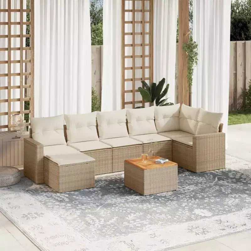 vidaXL Salon de jardin 8 pièces avec coussins en résine tressée beige