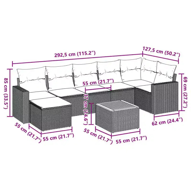 vidaXL Salon de jardin 8 pièces avec coussins en résine tressée beige