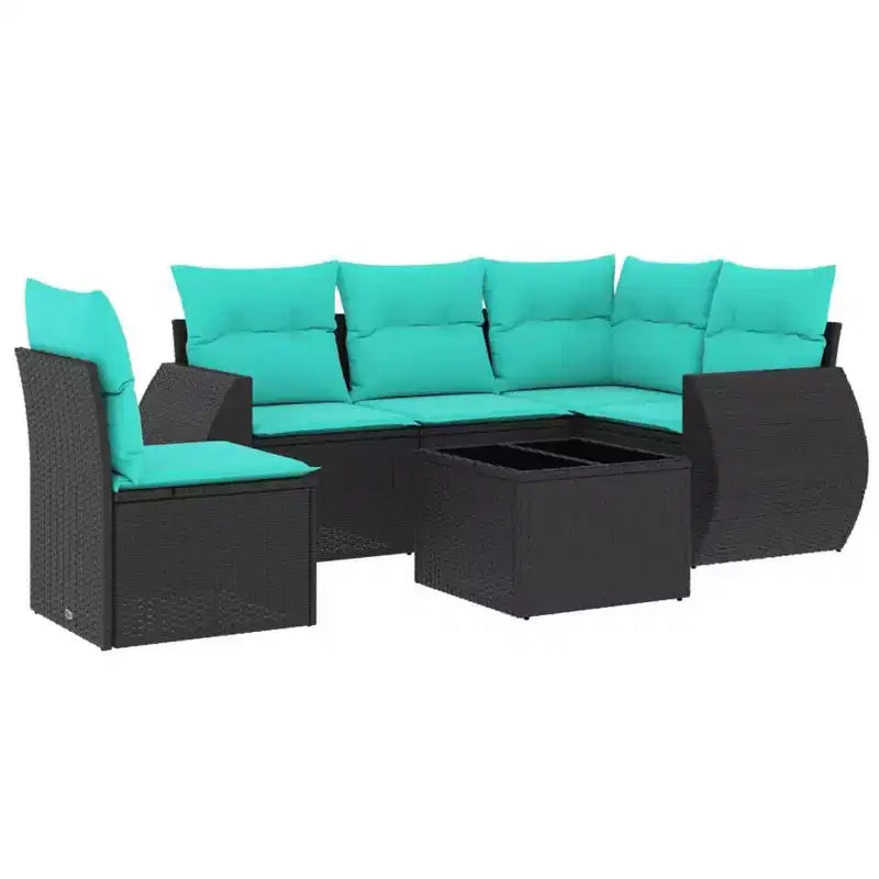 vidaXL 6 Piece Patio Sofa Set with Cushions Black Poly Rattan