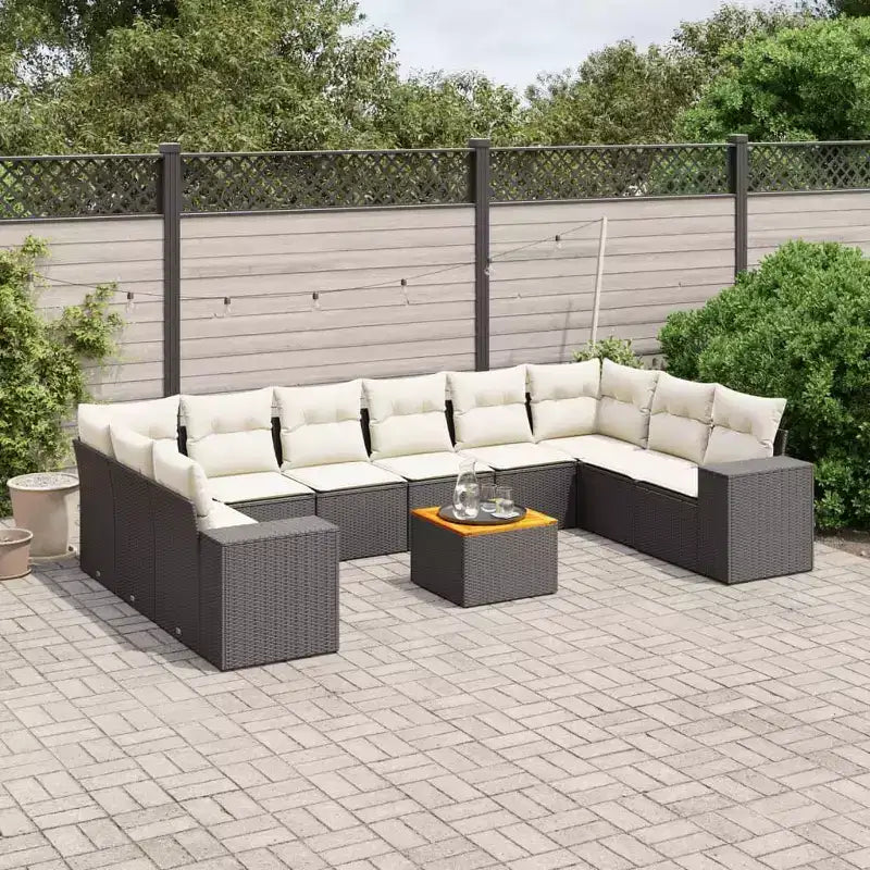 vidaXL Salon de jardin 11 pcs avec coussins résine tressée, Salon d'extérieur modulable, Table incluse