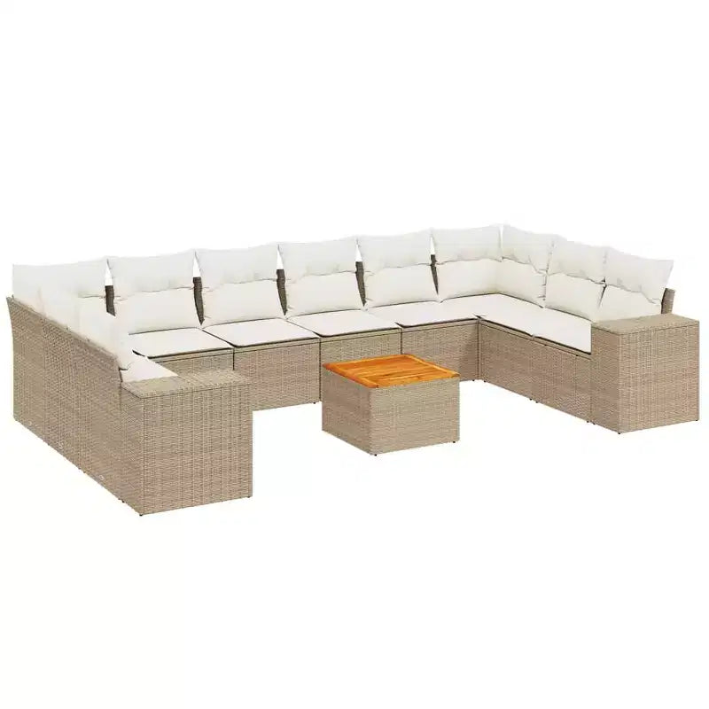 vidaXL Salon de jardin 11 pcs avec coussins résine tressée, Salon d'extérieur modulable, Table incluse