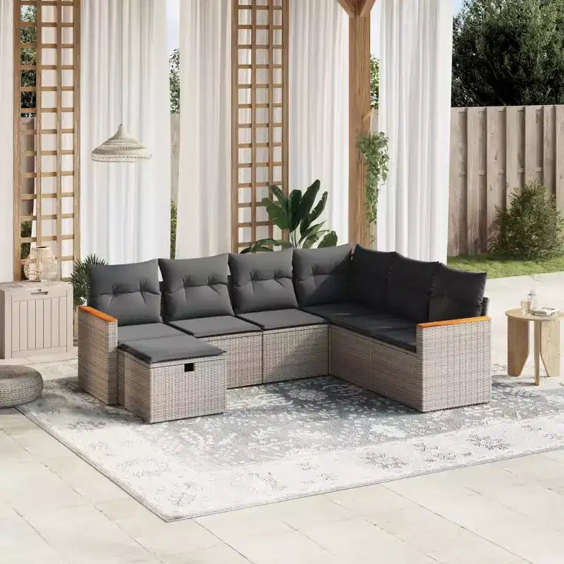 vidaXL Ensemble de canapés de jardin 7 pièces avec coussins, sectionnel d'extérieur en résine tressée, plusieurs couleurs, design modulaire