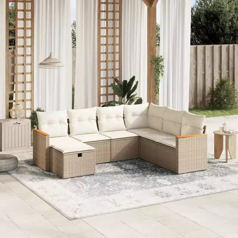 vidaXL Ensemble de canapés de jardin 7 pièces avec coussins, sectionnel d'extérieur en résine tressée, plusieurs couleurs, design modulaire