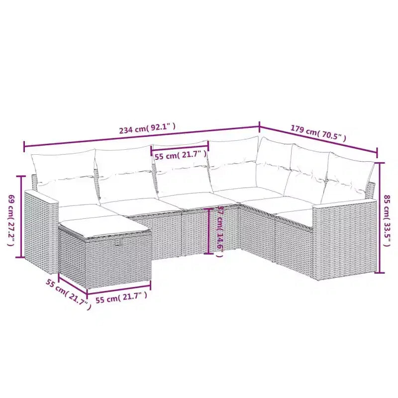 vidaXL Ensemble de canapés de jardin 7 pièces avec coussins, sectionnel d'extérieur en résine tressée, plusieurs couleurs, design modulaire