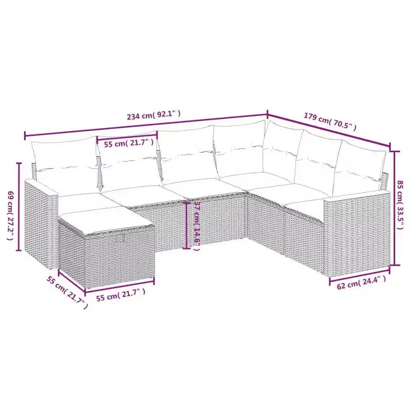 vidaXL Ensemble de canapés de jardin 7 pièces avec coussins, sectionnel d'extérieur en résine tressée, plusieurs couleurs, design modulaire