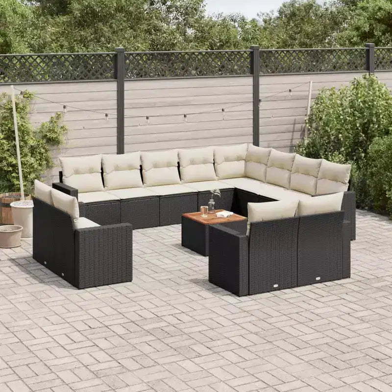 vidaXL Salon de jardin 12 pcs avec coussins Résine tressée Noir