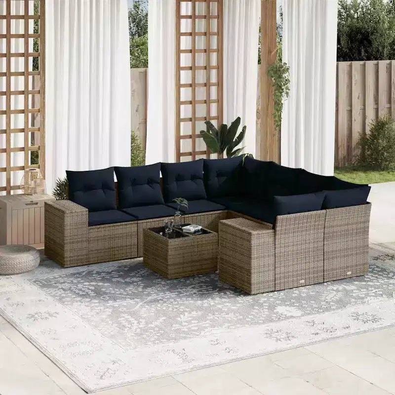 vidaXL Salon de jardin 9 pcs avec coussins résine tressée gris