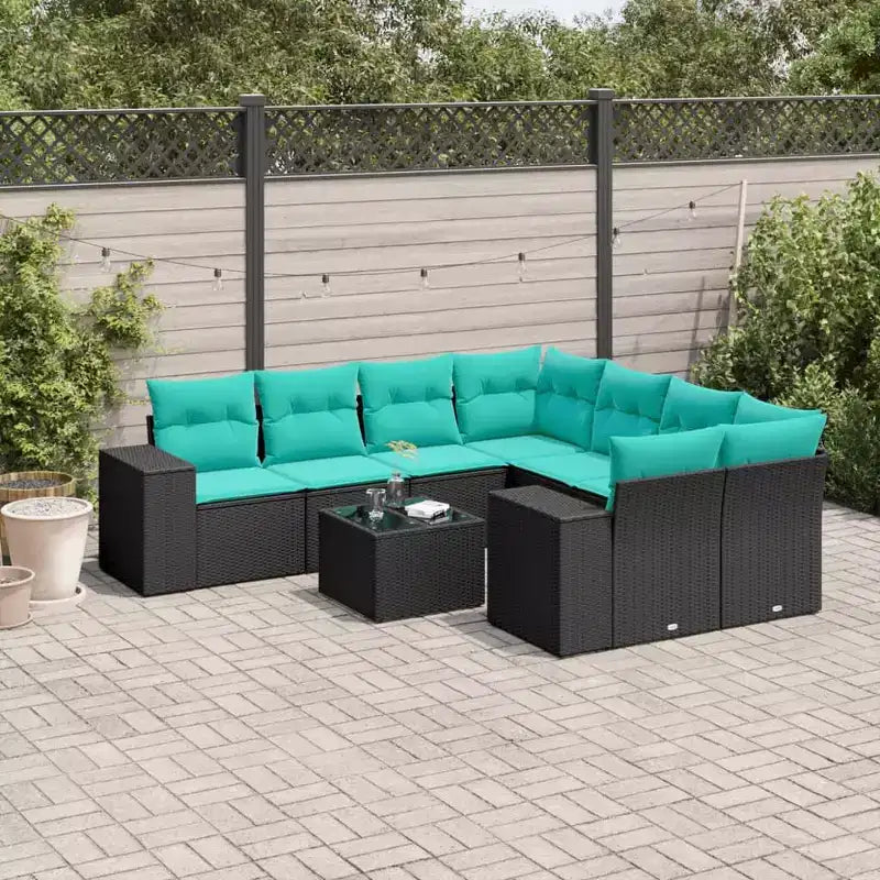 vidaXL Salon de jardin 9 pcs avec coussins résine tressée gris