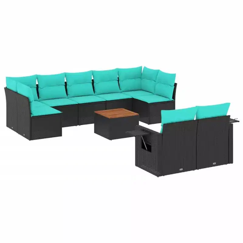 vidaXL 10 Piece Garden Sofa Set with Cushions Black Poly Rattan