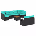 vidaXL 10 Piece Garden Sofa Set with Cushions Black Poly Rattan