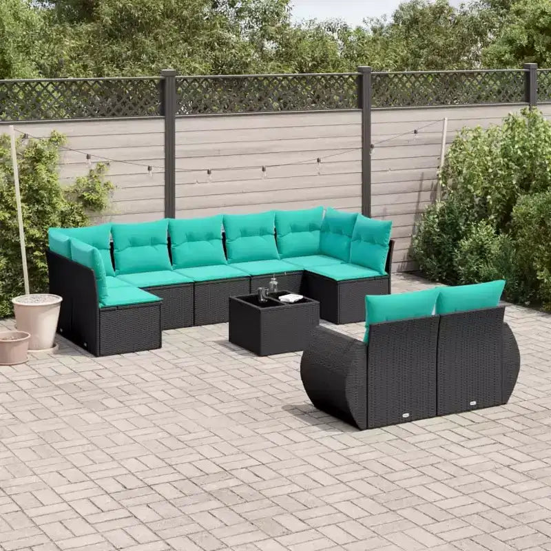 vidaXL Ensemble de canapés de jardin 10 pièces avec coussins en rotin synthétique noir