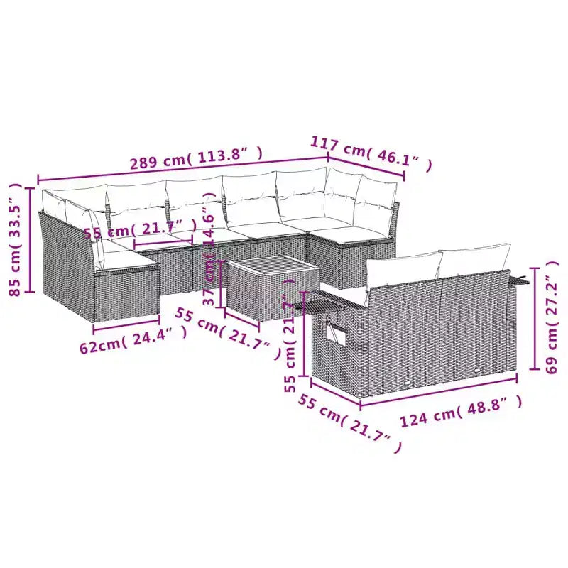vidaXL Ensemble de canapés de jardin 10 pièces avec coussins en rotin synthétique noir