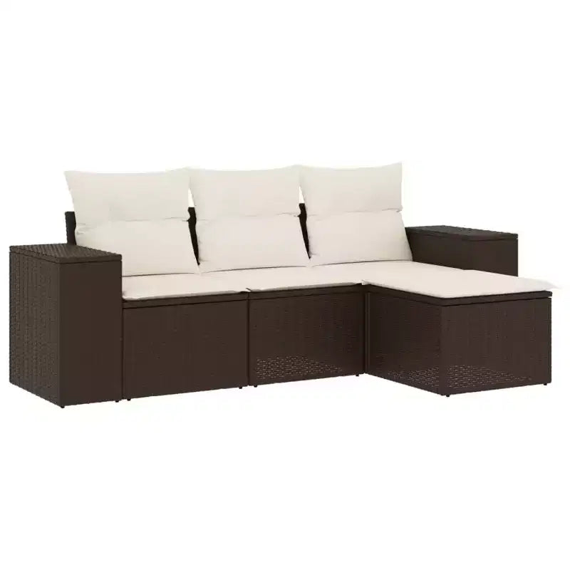 vidaXL 4 Piece Patio Sofa Set with Cushions Beige Poly Rattan
