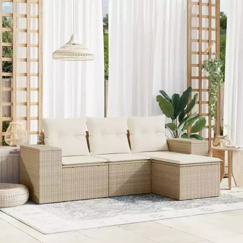 vidaXL Ensemble de canapés de jardin 4 pièces avec coussins en résine tressée beige