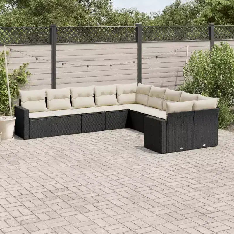 vidaXL Salon de jardin noir en résine tressée, grand canapé de jardin modulable