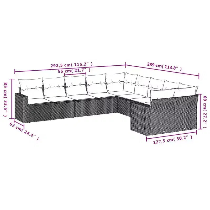 vidaXL Salon de jardin noir en résine tressée, grand canapé de jardin modulable