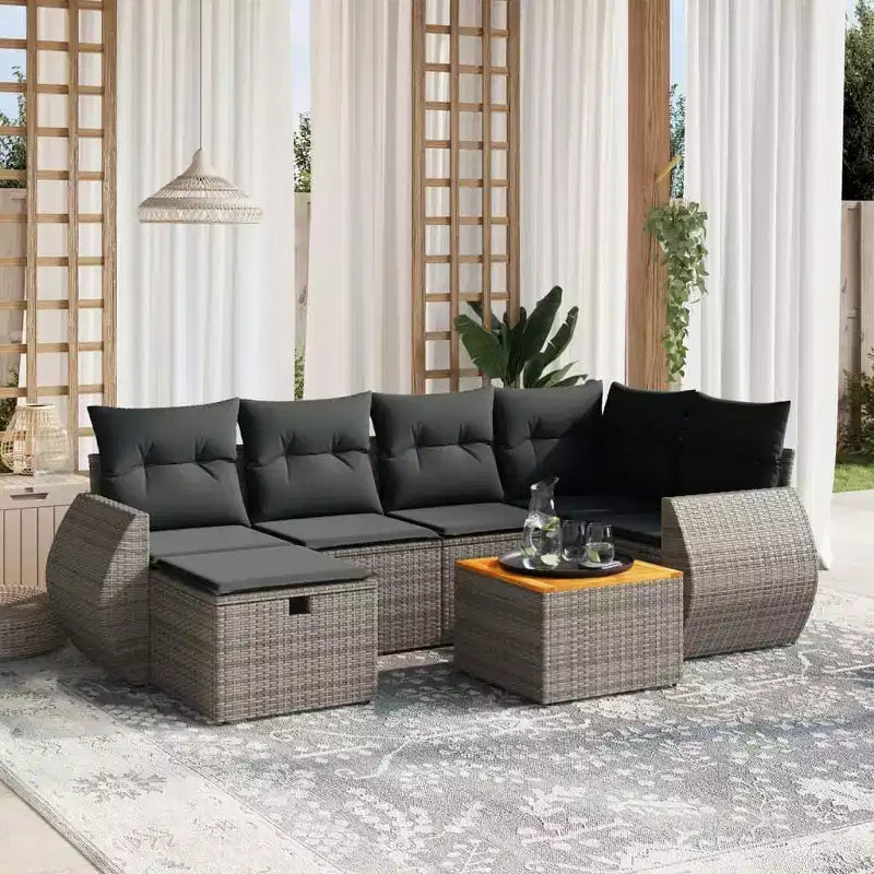 vidaXL Salon de jardin avec coussins Mobilier d'extérieur 7 pièces en résine tressée