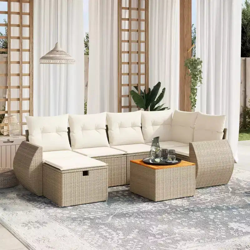 vidaXL Salon de jardin avec coussins Mobilier d'extérieur 7 pièces en résine tressée
