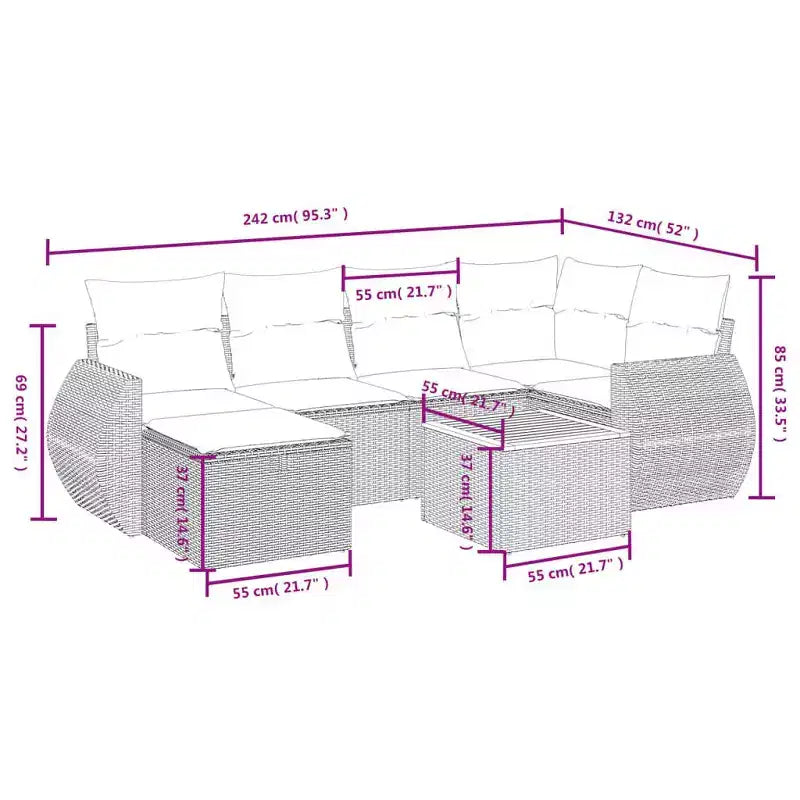 vidaXL Salon de jardin avec coussins Mobilier d'extérieur 7 pièces en résine tressée