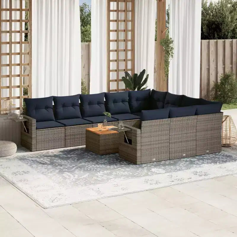 vidaXL Salon de jardin 11 pcs avec coussins Résine tressée Gris