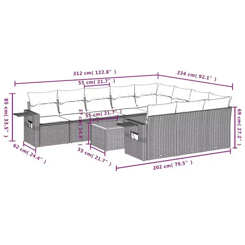 vidaXL Salon de jardin 11 pcs avec coussins Résine tressée Gris