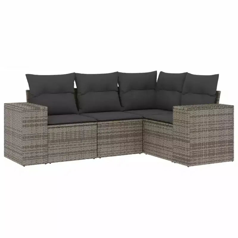 vidaXL 4 Piece Patio Sofa Set with Cushions Gray Poly Rattan