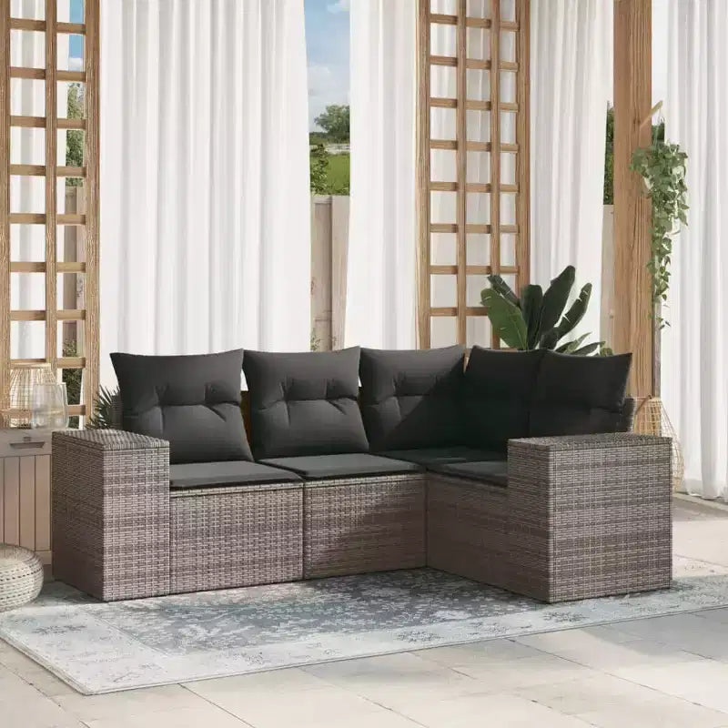 vidaXL Salon de jardin 4 pièces avec coussins en résine tressée gris