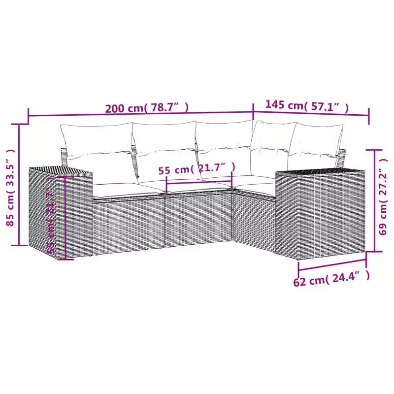 vidaXL Salon de jardin 4 pièces avec coussins en résine tressée gris