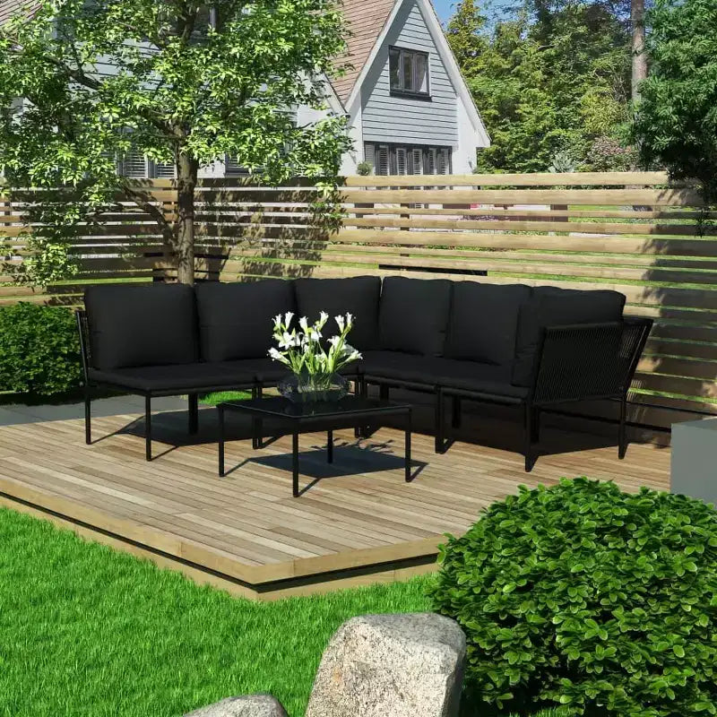 vidaXL Salon de jardin PVC noir avec table et chaises