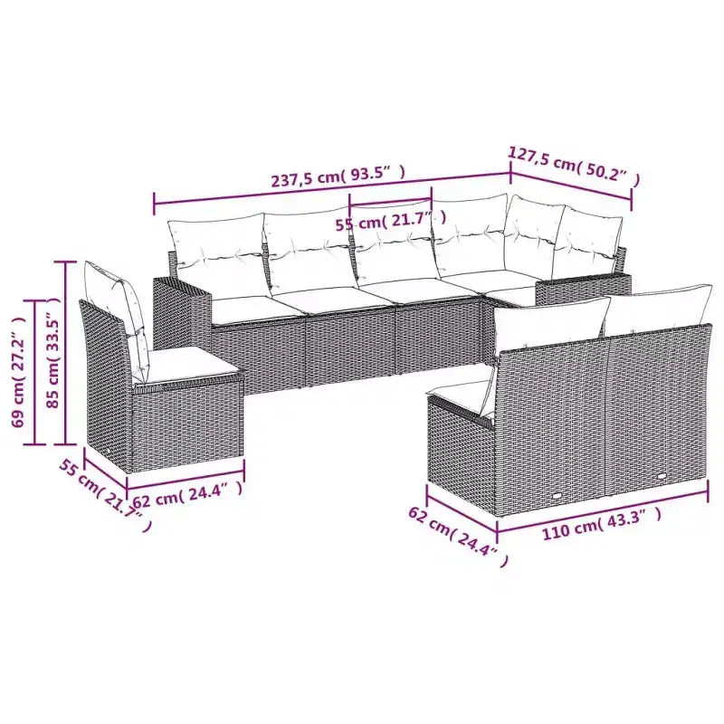 vidaXL Salon de jardin 8 pièces avec coussins en résine tressée gris
