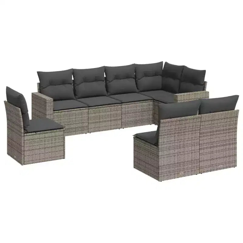vidaXL 8 Piece Patio Sofa Set with Cushions Gray Poly Rattan