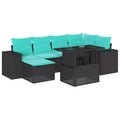 vidaXL Patio Sofa Set with Cushions Table and Couches 7 Piece Poly Rattan
