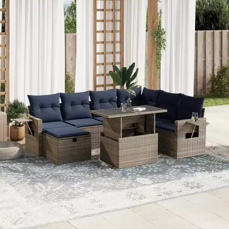 vidaXL Salon de jardin avec coussins et table d'extérieur 8 pièces en résine tressée