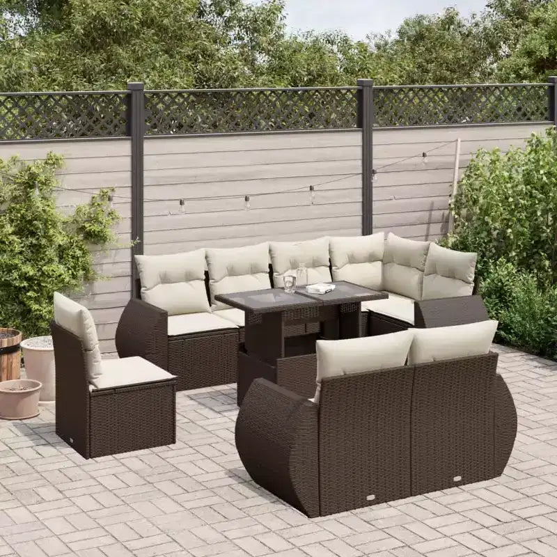 vidaXL Salon de jardin 9 pcs avec coussins résine tressée