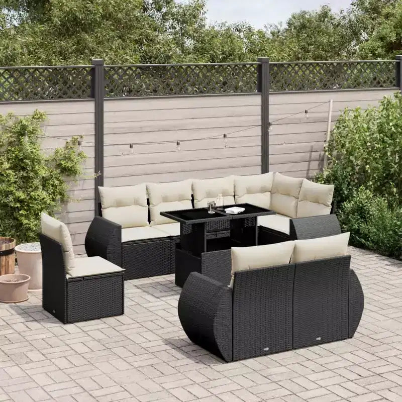 vidaXL Salon de jardin 9 pcs avec coussins résine tressée