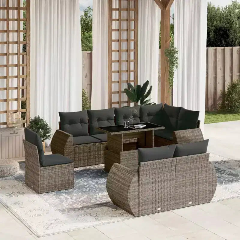 vidaXL Salon de jardin 9 pcs avec coussins résine tressée