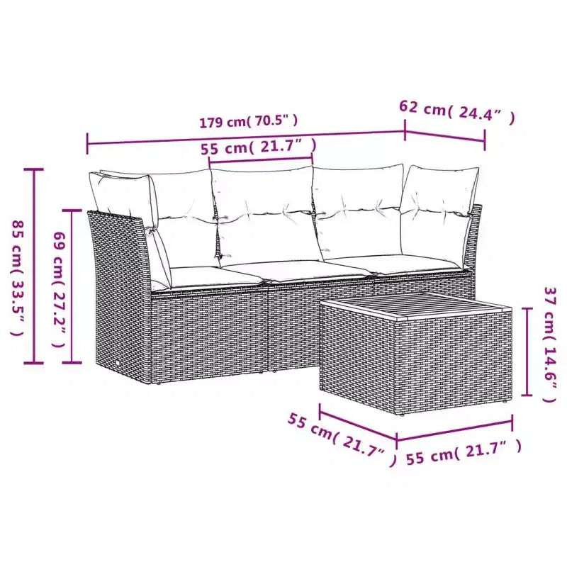 vidaXL Salon de jardin 4 pièces en résine tressée avec coussins