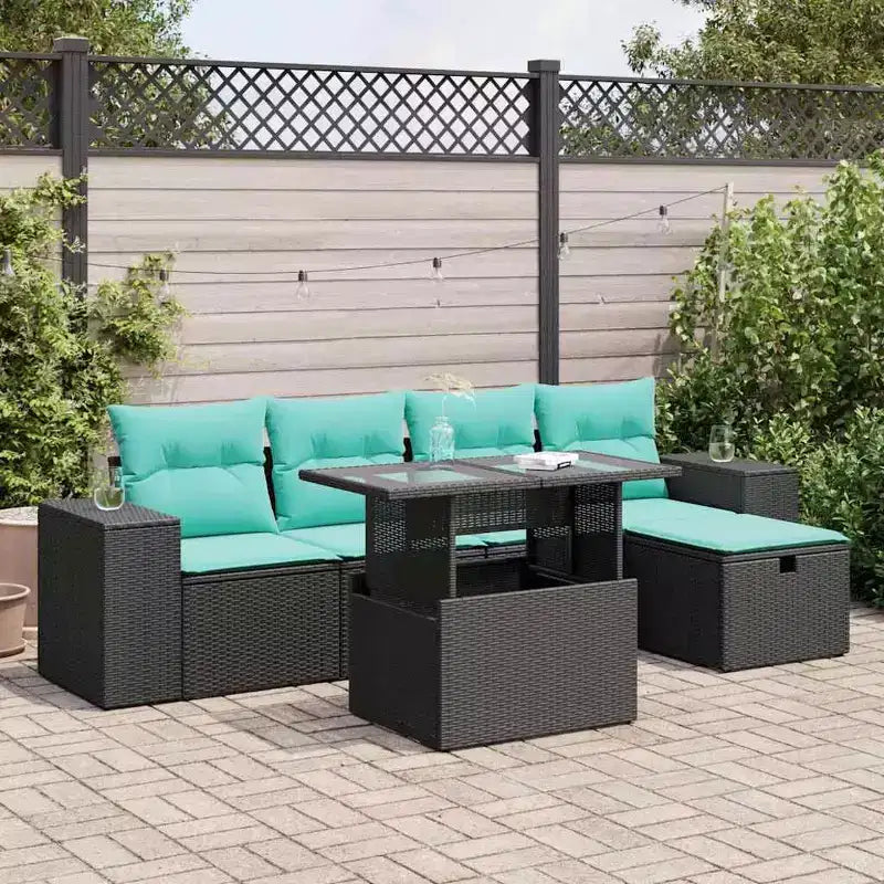 vidaXL Salon de jardin avec coussins, canapé d'angle, 6 pièces, résine tressée