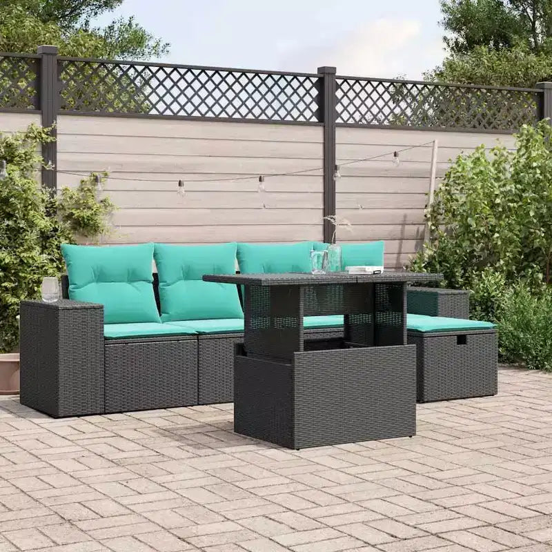vidaXL Salon de jardin avec coussins, canapé d'angle, 6 pièces, résine tressée