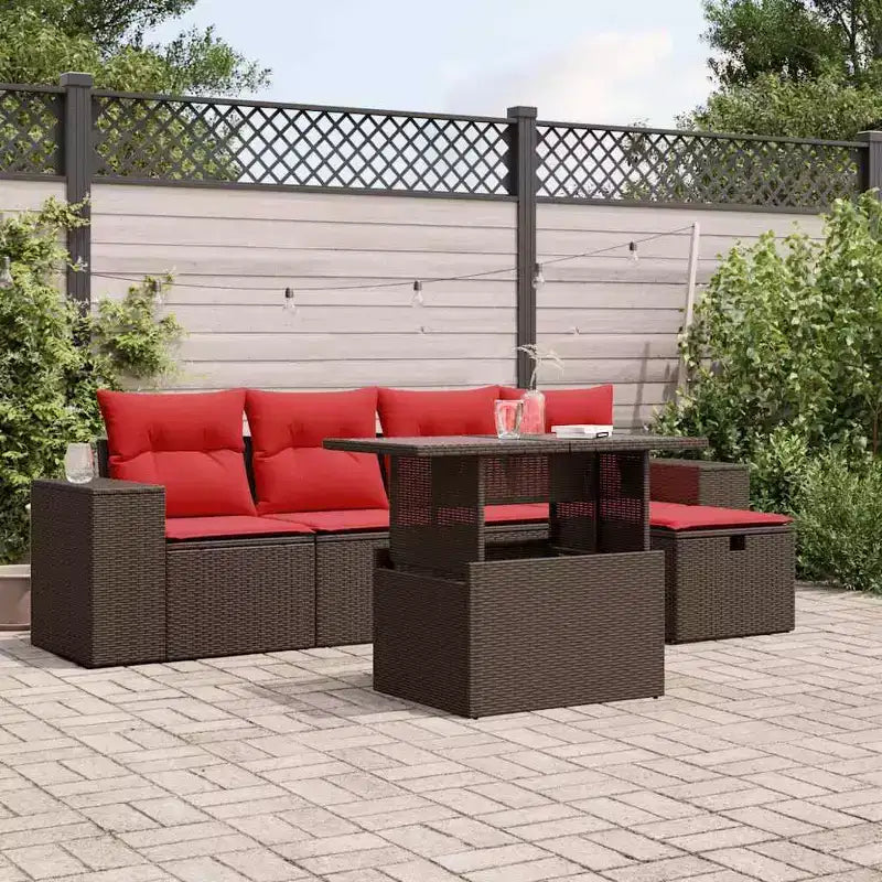 vidaXL Salon de jardin avec coussins, canapé d'angle, 6 pièces, résine tressée