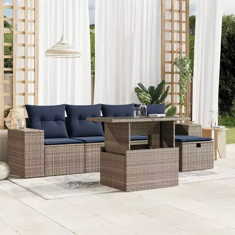 vidaXL Salon de jardin avec coussins, canapé d'angle, 6 pièces, résine tressée