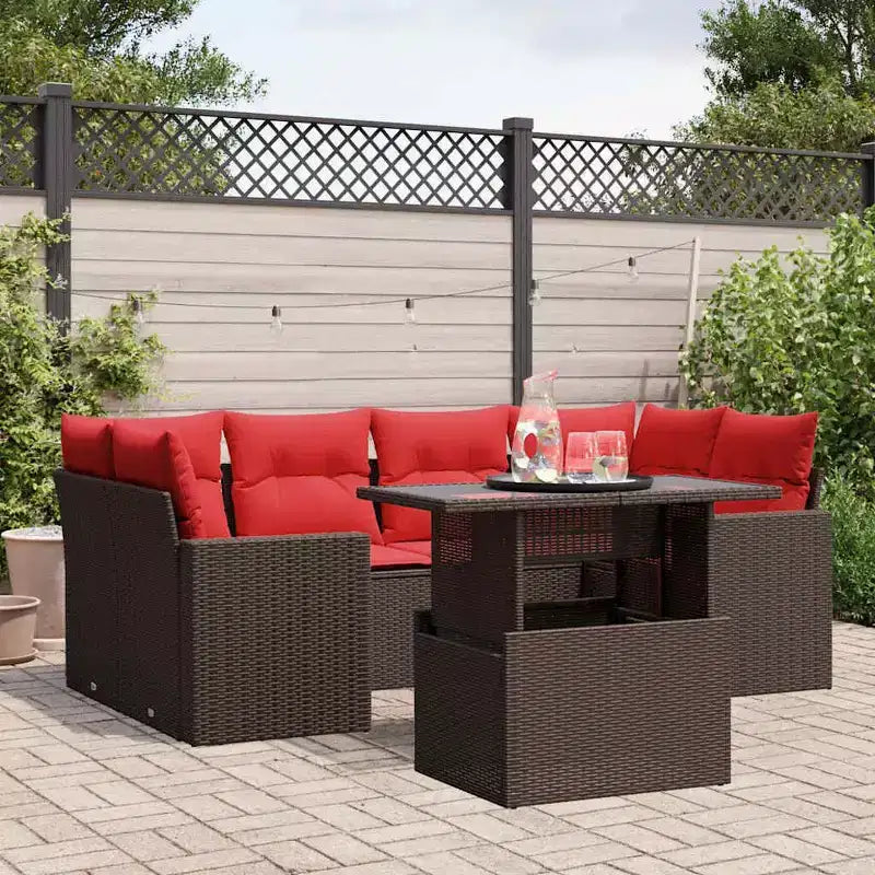vidaXL Salon de jardin avec coussins et table d'extérieur 7 pièces en résine tressée